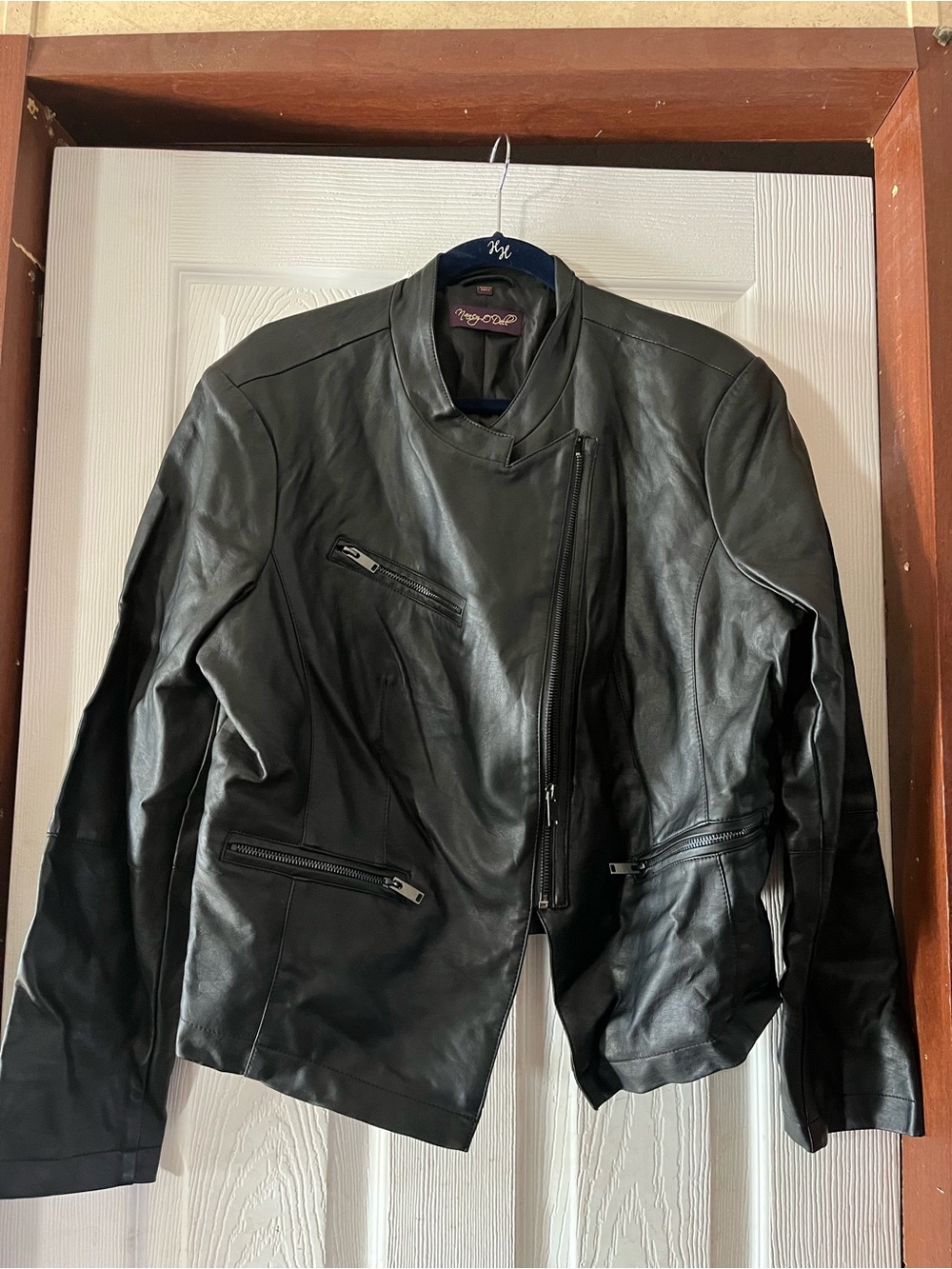Nancy O'Dell Black Faux Leather Asymmetric Moto Biker Jacket - XL Like New